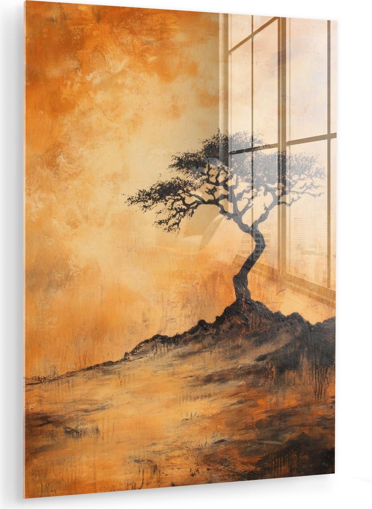 MuchoWow Glasbilder - Bilder auf Wandbild - Foto auf Glas Baum - Landschaft - Orange 30x40 cm Wanddekoration aus Glas - Acrylglasbild - Acrylbilder...