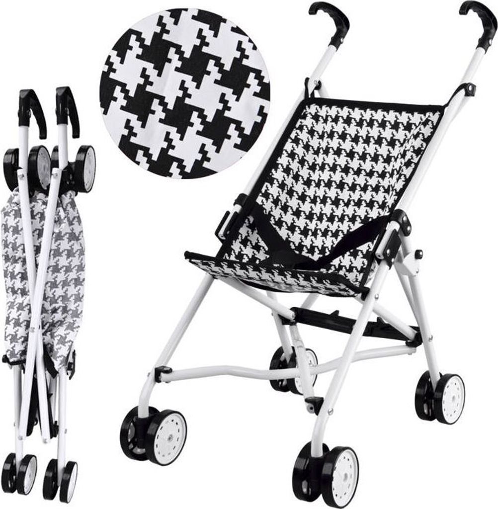 PIXINO Baby-Kinderwagen für Puppen, schwarz und weiß