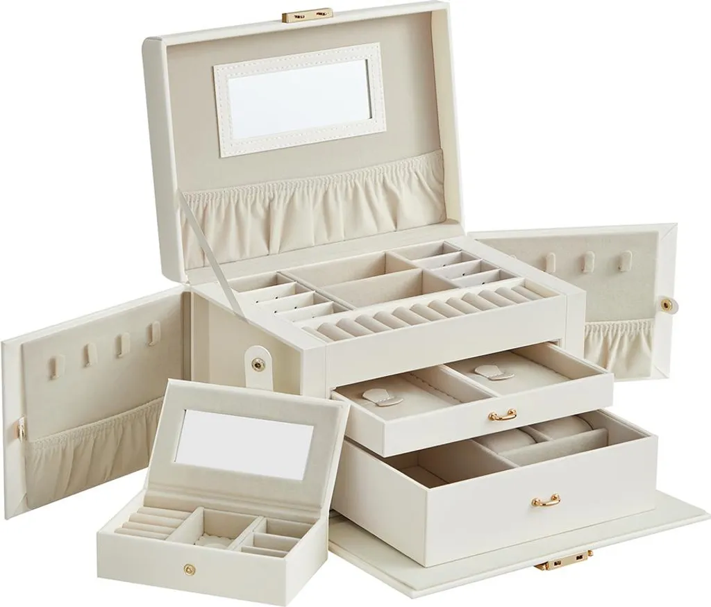 Rangement bijoux 3 niveaux blanc en PU - Idéal pour organiser sa coiffeuse
