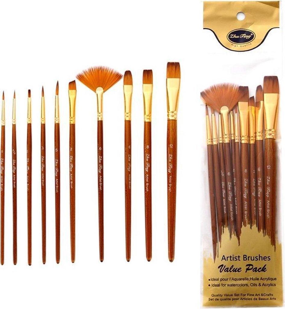 Jumada's - „10-teiliges Nylonpinsel- und Pinselset für Hobbymalerei mit Acryl“