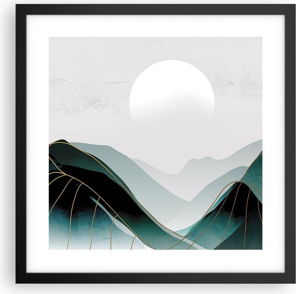 Gerahmtes Poster - Schwarzer Rahmen - Abstraktion Berge Stück - 40x40 cm - Wand Bild - Wanddeko - Wandbilder - Kunstposter - Wandposter - Bilderra...