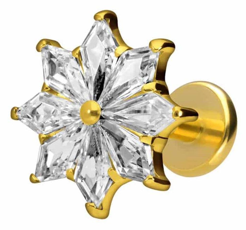 Ohrpiercing, Nasenpiercing Titan Labret mit Innengewinde KRISTALLSTERN Gold Stablänge: 8mm | Stabstärke: 1,2mm