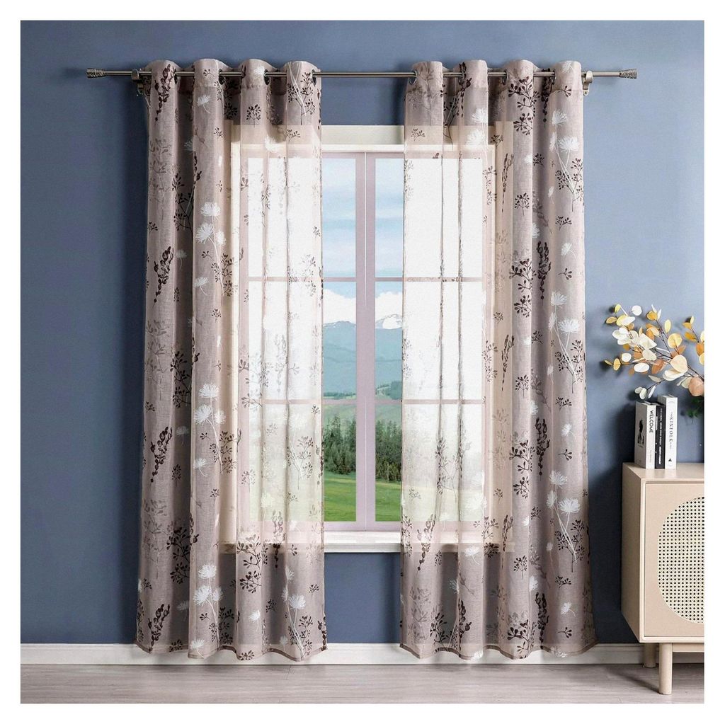 Moderne transparente Gardine mit Ösen für das Wohnzimmer, Vorhang mit Blumenmuster "Löwenzahn", Flächenvorhänge, Dekoschals, Fenstergardine, 1...