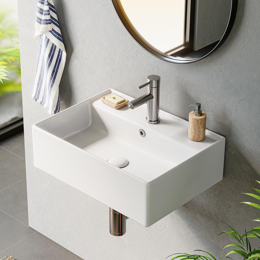 HOROW Lavabo a parete Lavabo sospeso rettangolare per bagno Immagine del prodotto 