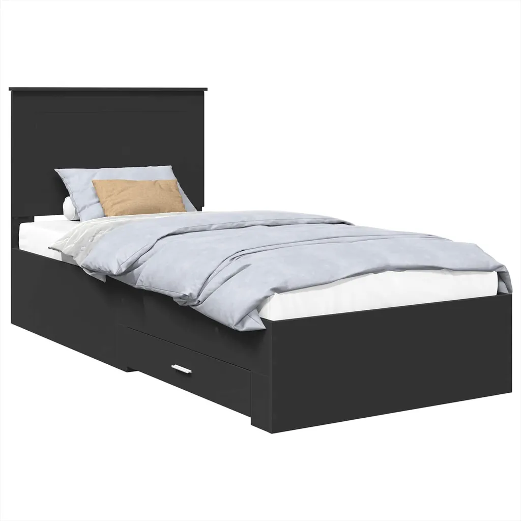Cadre de lit 100x200 cm noir et argent en bois : fini les lits instables