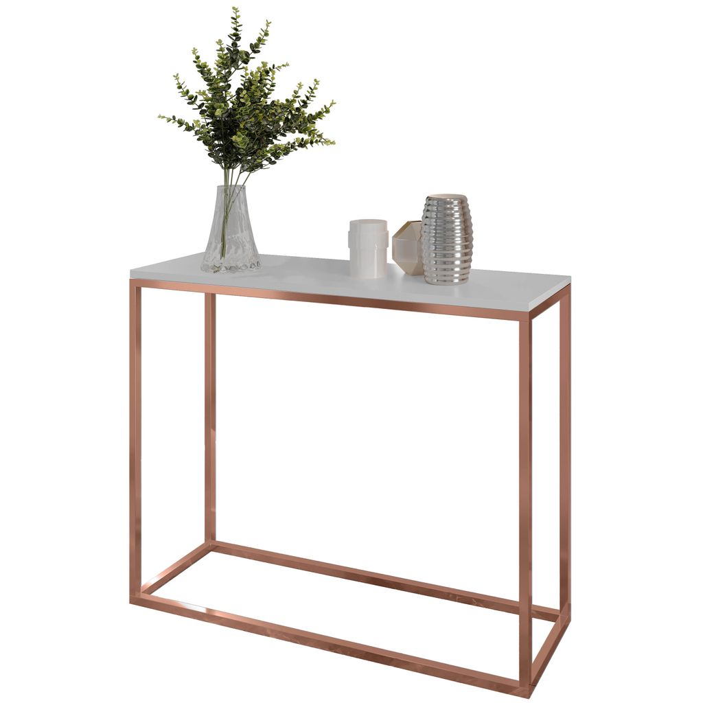 Furneo | Konsolentisch II - 100 cm - Weiß matt / Kupfer - Elegantes Design - Hochwertige Verarbeitung