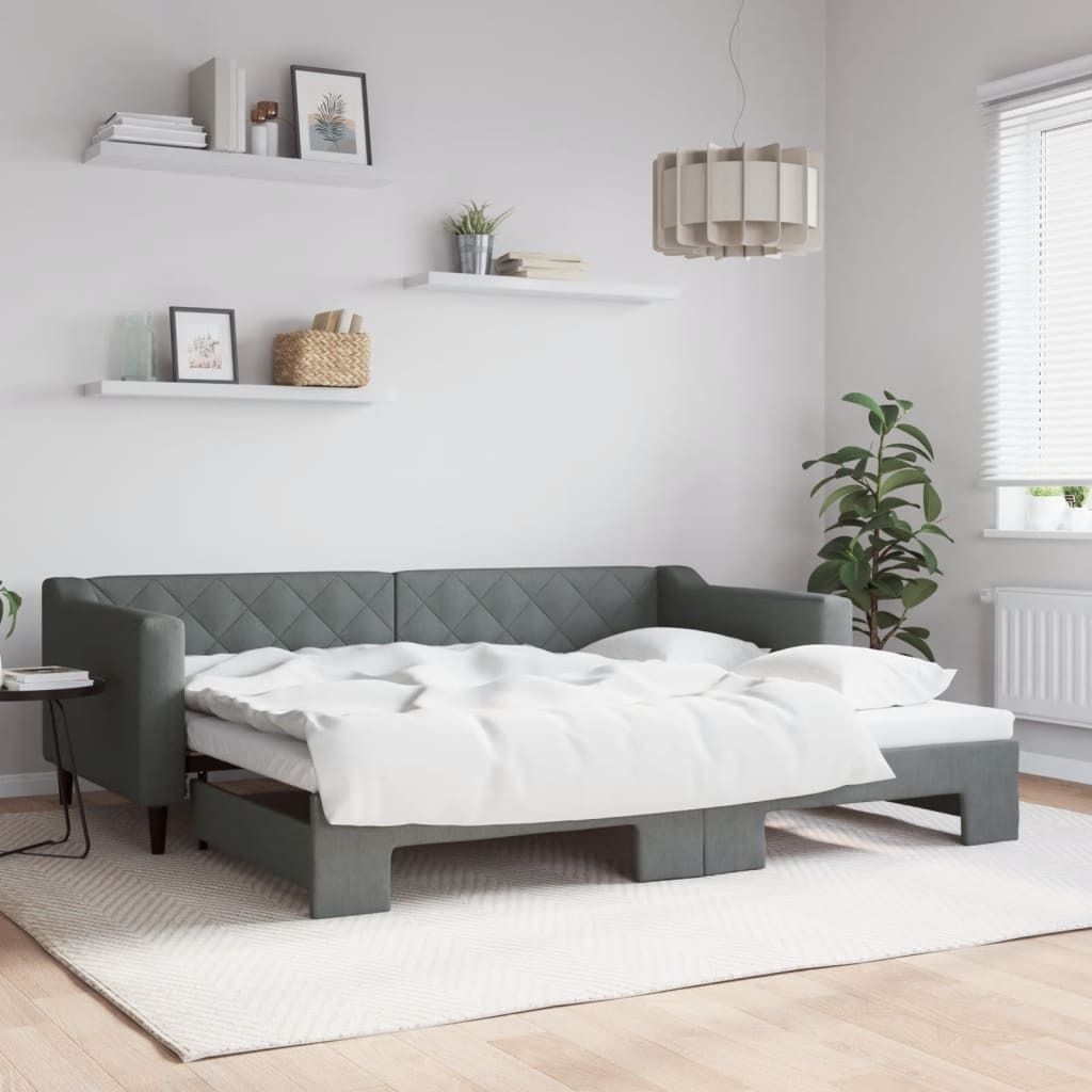 "Rabatt" Tagesbett Ausziehbar - 2-in-1-Tagesbett - Dunkelgrau 90x200 cm Stoff - Klassische Betten CC8531