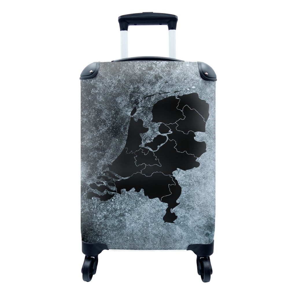 MuchoWow Koffer Handgepäck Trolley Rollkoffer Kleine Reisekoffer mit 4 Rollen - Karte - Niederlande - Grau - Cabin Size < 55x40x23 cm & 55x40x20...