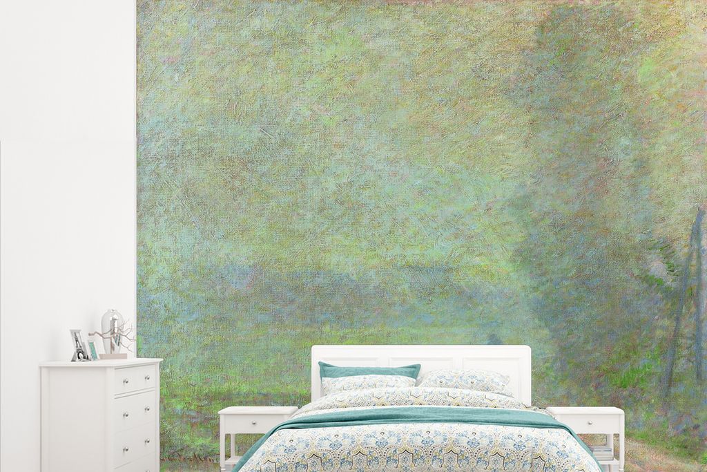 MuchoWow Fototapete für Wohnzimmer oder Schlafzimmer Wandtapete Vinyl Motivtapete Weg im Nebel - Gemälde von Claude Monet - 315x260 cm - Gemustert