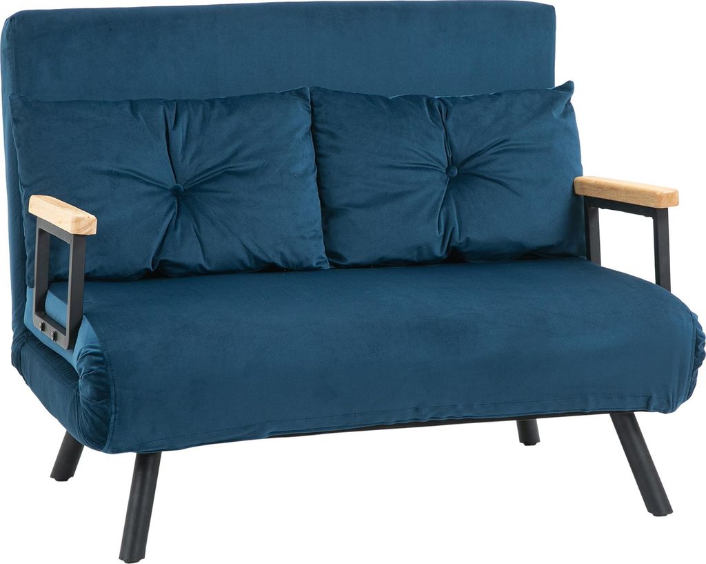 Schlafsofa 2er-Sofa Samtsofa, Schlaffunktion, inkl. 2 Kissen, Samtoptik, Natur + Blau