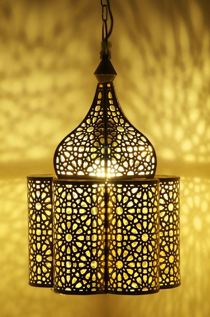 Orientalische Lampe Pendelleuchte Feryal Weiss 37cm E27 Lampenfassung | Marokkanische Design Hängeleuchte Leuchte aus Marokko | Orient Lampen für...