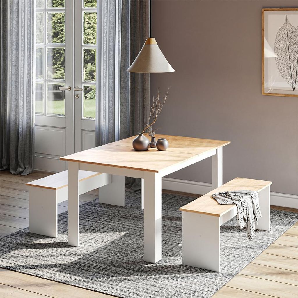 Eckbankgruppe Vicco Sentio Weiß/Goldkraft Eiche 137.6 x 92.8 cm mit 2 Bänken, Model 53276
