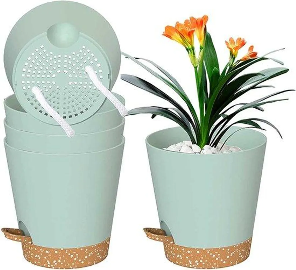 Lot de 5 pots de fleurs en céramique 127mm avec arrosage automatique