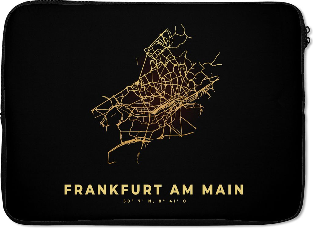 MuchoWow Laptop Hülle 14 ZollKarte - Gold - Frankfurt - Stadtplan - Karte Laptoptasche - Laptoptasche - Stoßsicher - Schutzhaube