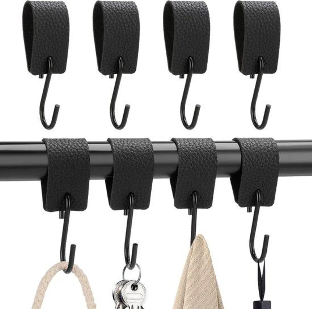 Crochets en acier inoxydable anti-rayure avec gainage cuir noir x8