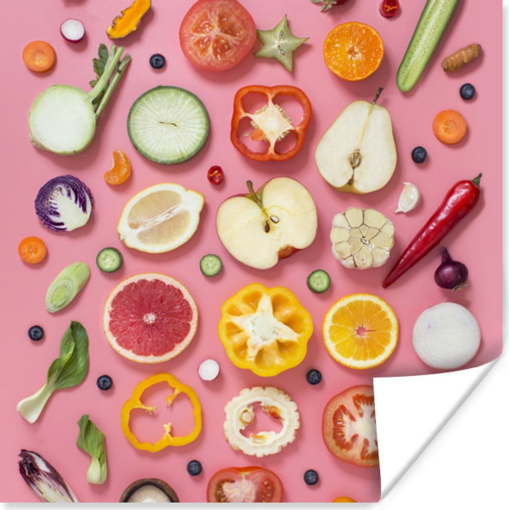 MuchoWow Poster Gemüse - Obst - Rosa 75x75 cm - Wand Dekoration
