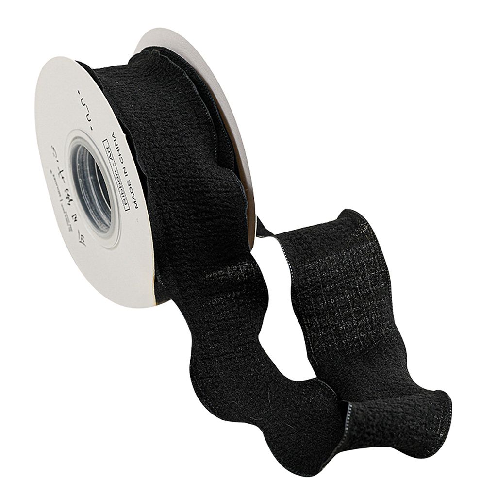 2,5/4cm Geschenkverpackungsband Rüschenwellungskanten Textured Overlock Soft Pure Color Bouquet Wraping Ribbon Valentinstag Vorräte-Schwarz ,Grö...