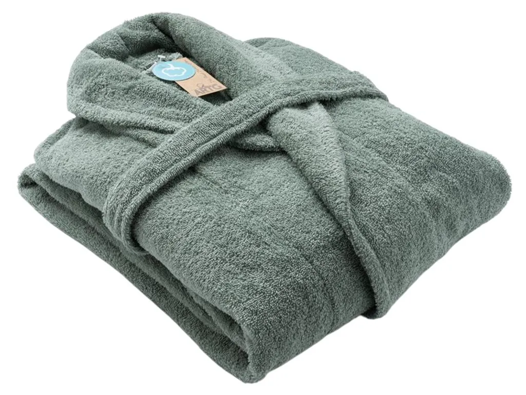 Robe de chambre femme en éponge coton vert ancien 3XL avec col châle chic