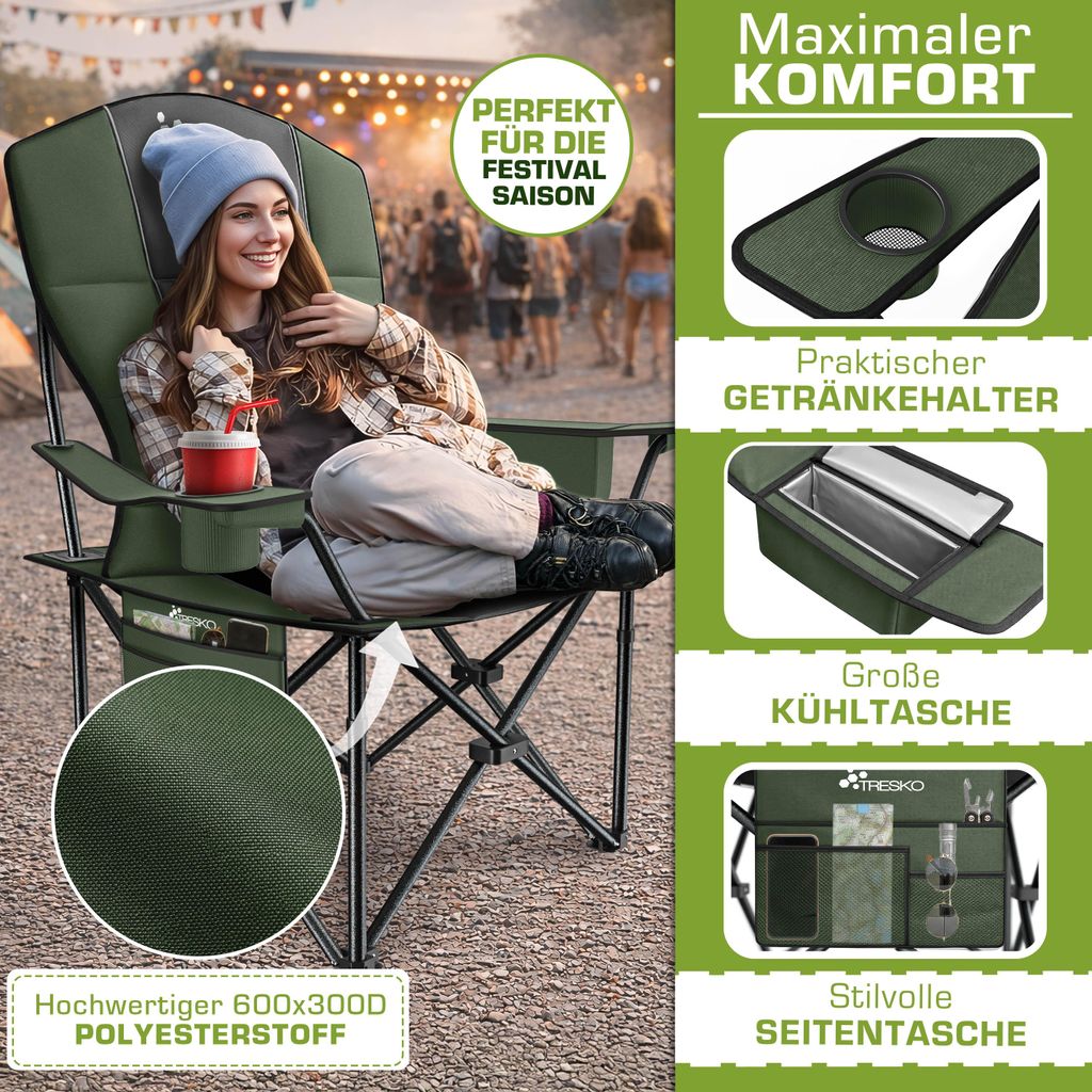 TRESKO® Campingstuhl Faltbar bis 200kg