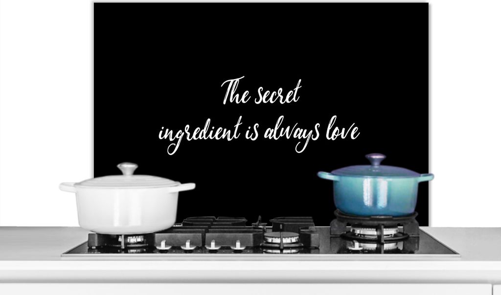 KitchenYeah Spritzschutz Küche - Küchenrückwand - Wandschutz für Herd und Spüle - Zitate - Liebe - Kochen - Die geheime Zutat ist immer die...