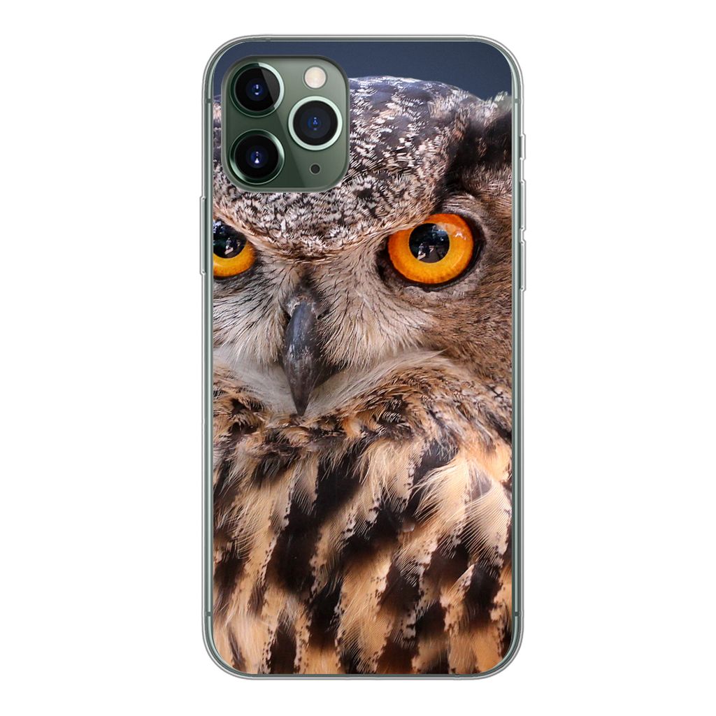 MuchoWow Handyhülle Schutzhülle Hülle für iPhone 11 Pro Eine Nahaufnahme einer braunen Eule Silikon Softcase Handy Hülle - Handy
