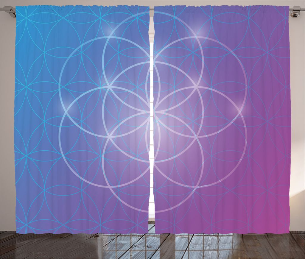 ABAKUHAUS Lila Rustikaler Gardine, Runde Formen, Schlafzimmer Kräuselband Vorhang mit Schlaufen und Haken, 280 x 245 cm, Blau und Lila