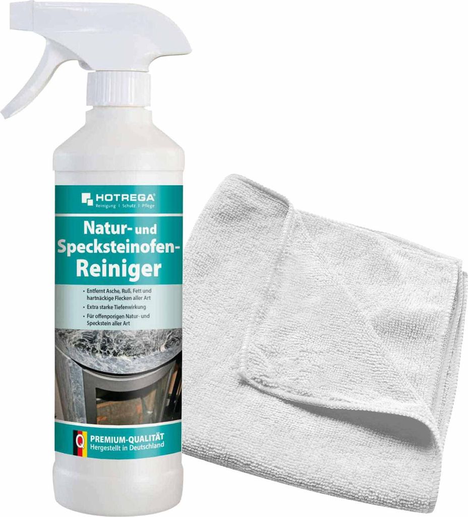 HOTREGA Natur und Specksteinofen Reiniger 500 ml + Microfasertuch 40 x 40 cm