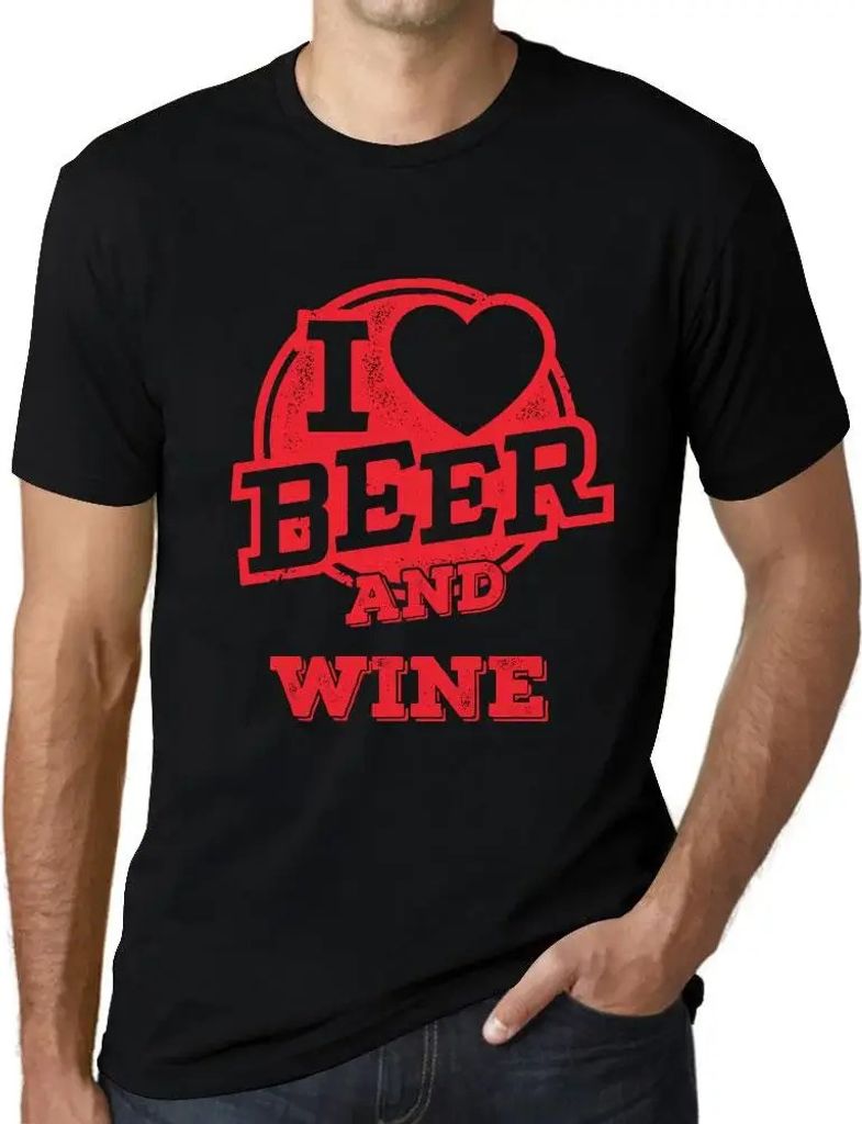 Herren Grafik T-Shirt Ich liebe Bier und Wein – I Love Beer And Wine – Öko-Verantwortlich Vintage Jahrgang Kurzarm Lustige Druck Geburtstag Ge...