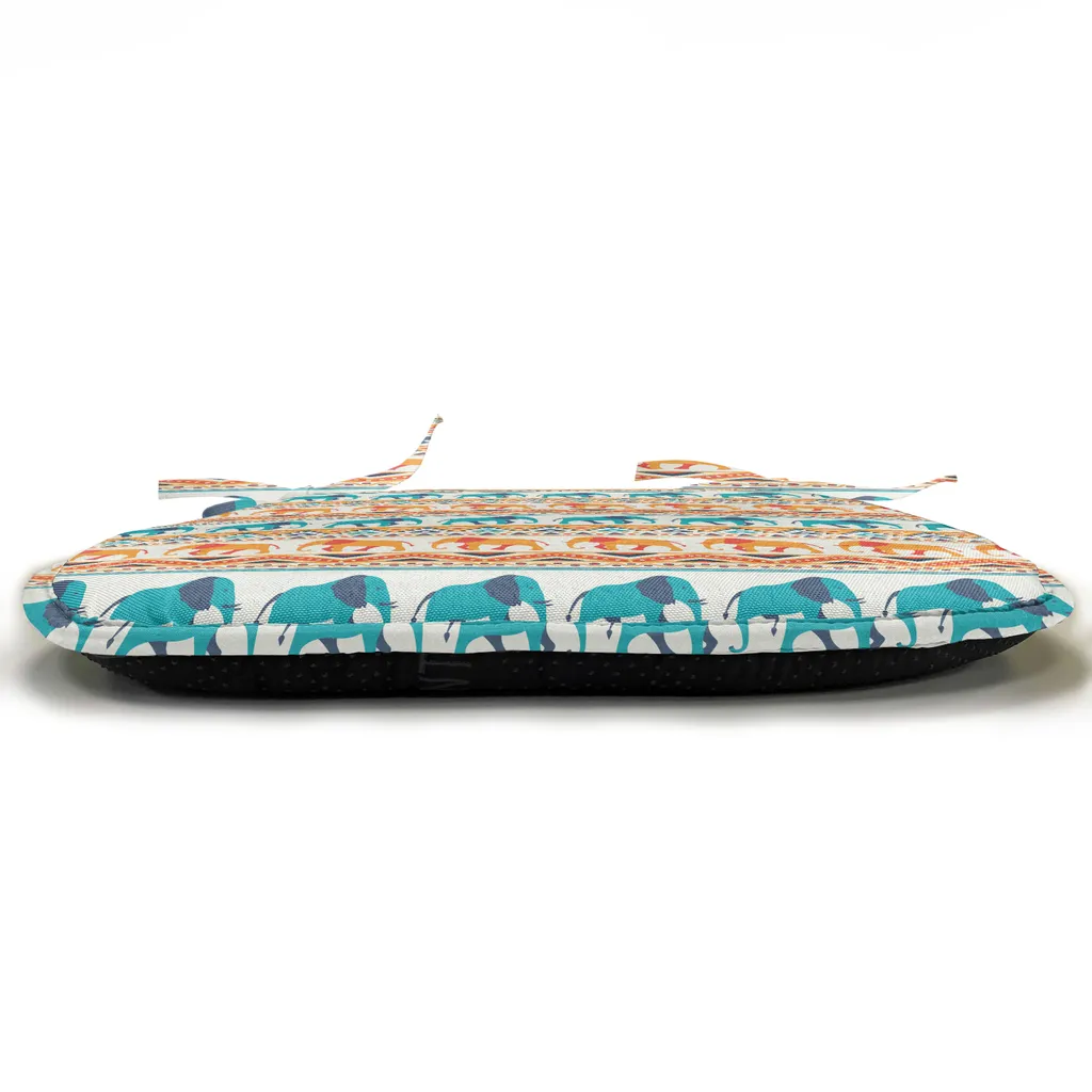 ABAKUHAUS Elefante Imbottitura per sedie da sala da pranzo, Arte geometrica esotica, Cuscino decorativo impermeabile con cinturini per sedie da cucina, 40 cm x 40 cm - Confezione da 4, Turchese Arancione Crema - 4