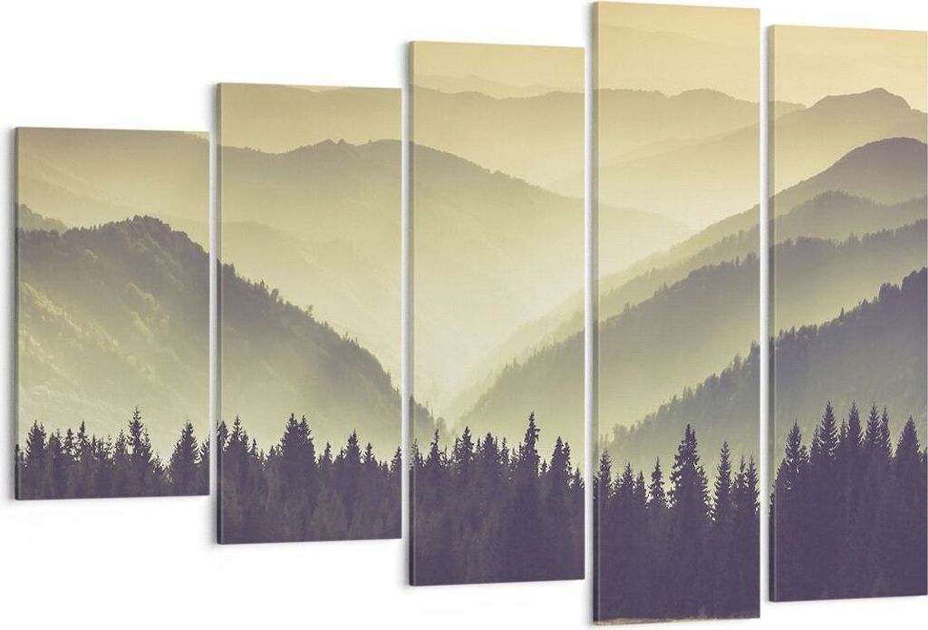 Bild auf Leinwand - Leinwandbild - Berge Wald Natur - 150x100cm - Wand Bild - Wanddeko - Leinwanddruck - Bilder - Kunstdruck - Wanddekoration - Lei...