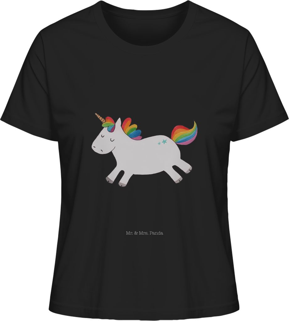 Mr. & Mrs. Panda Oberteil Damen Einhorn Happy Größe XL - Schwarz - Geschenk, Lebensfreude, Basic T-Shirt, glücklich, Spaß, Unicorn, Shirt, Kurz...