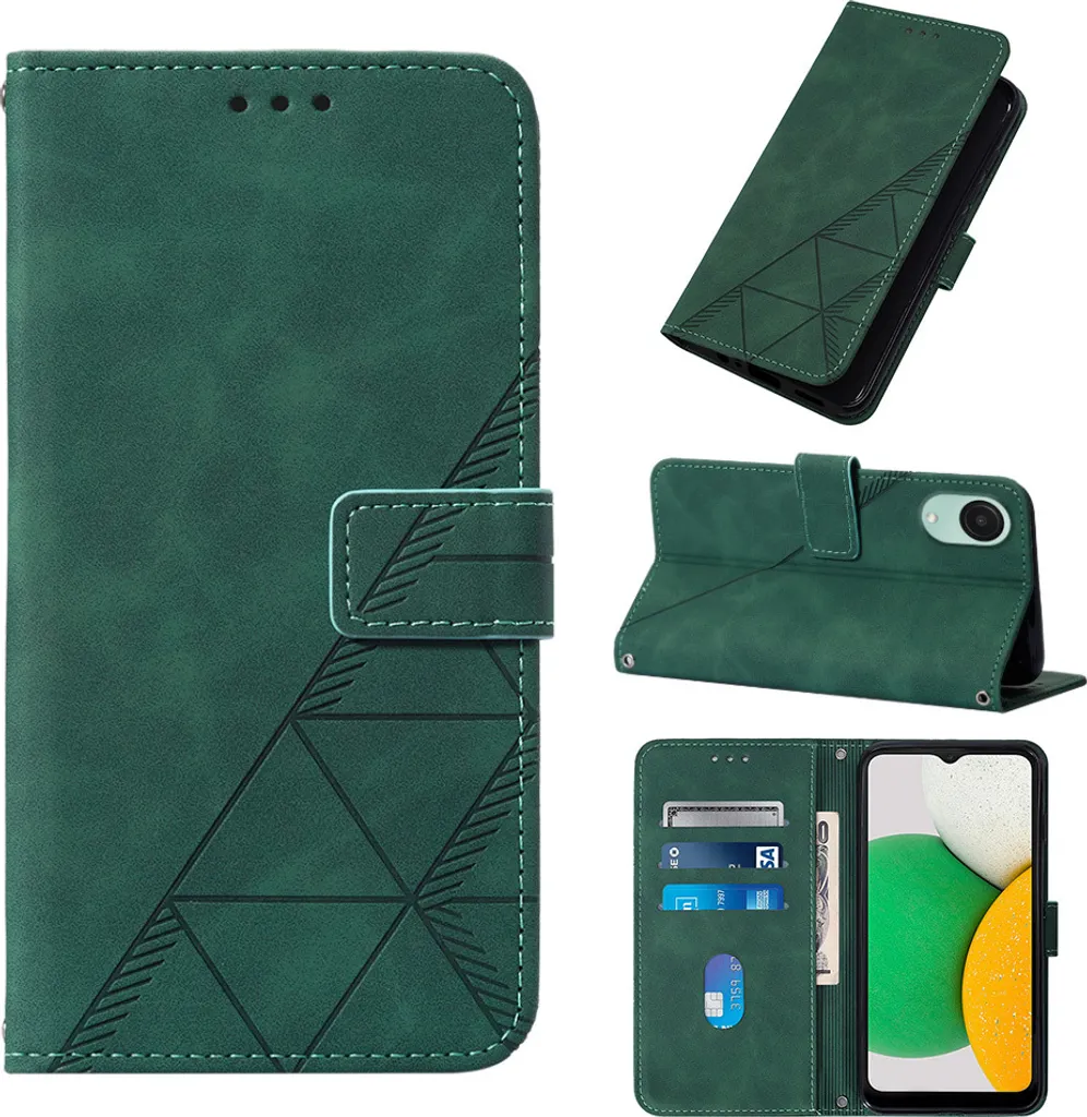 Custodia in pelle flip per Samsung Galaxy A04 Custodia con design a portafoglio Core con goffratura, porta carte e supporto verde