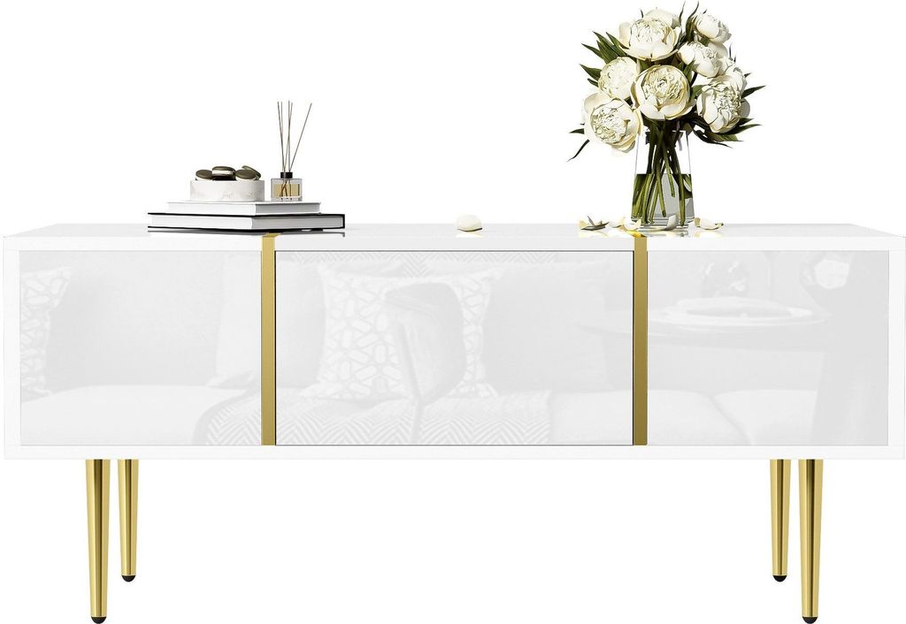 Wohnzimmertisch Beistelltisch Hochglanz Kaffeetisch 2 Schubladen modern und schlicht Stilvoller Ablagetisch Wohnzimmermoebel Weiss