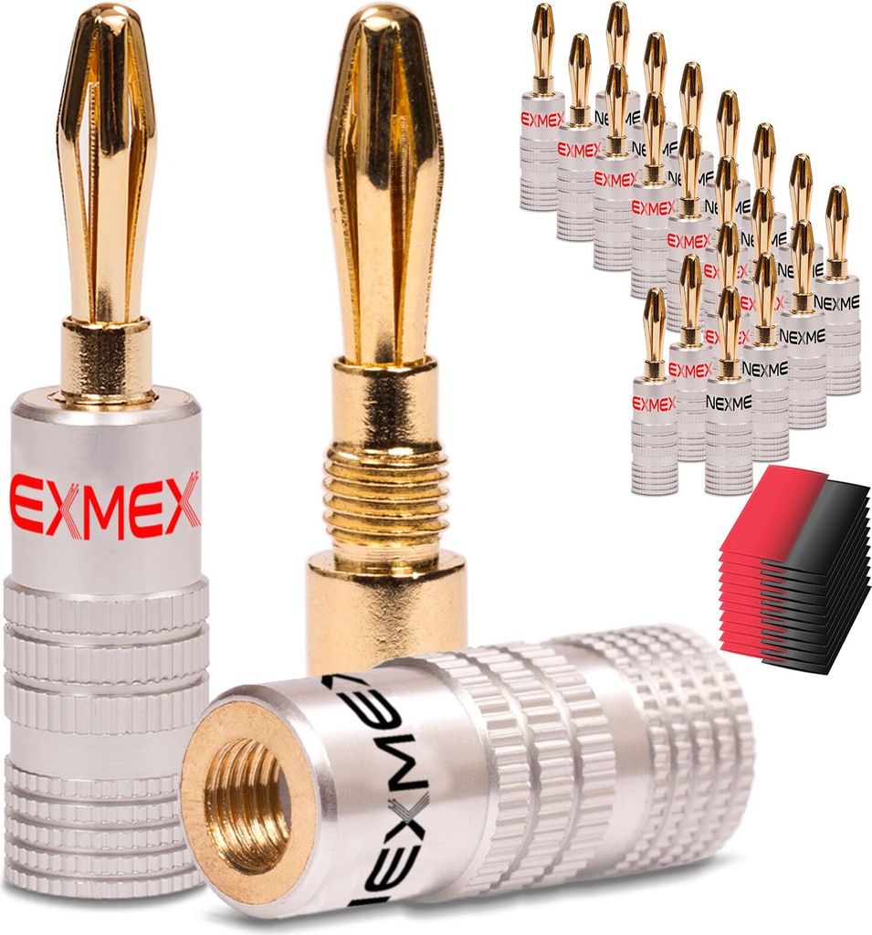 22x Bananenstecker NEXMEX mit Schrumpfschlauch High End Produktbild 