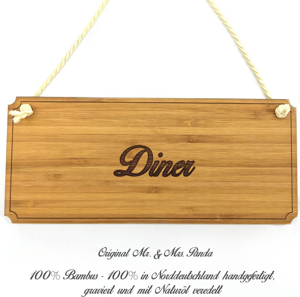 Mr. & Mrs. Panda Schild Diner - Geschenk, Landhaus, Holzschild, Geschenkidee, Shabby, Werbeschild, Wegweiser, Graviert, Infotafel, Türschild