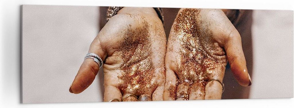 Bild auf Leinwand - Leinwandbild - Einteilig - Hände Strand Gold - 160x50cm - Wand Bild - Wanddeko - Wandbilder - Leinwanddruck - Bilder - Wanddek...