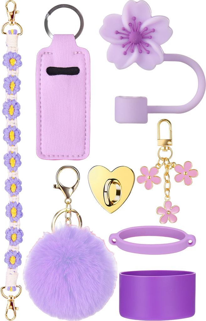 Tumbler Sleeve Wasserflasche Schutzhülle Set Silikon Flaschenhülle mit Griffband Strohhalm Deckel Becher Deko Zubehör für Stanley Tumbler