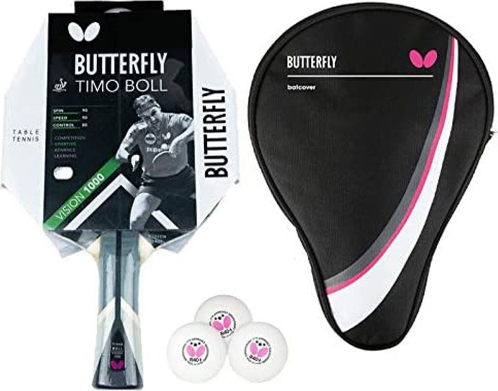 Butterfly 1x Timo Boll Vision 1000 Tischtennisschläger + Tischtennishülle Drive Case + 3x 40+ 3*** Tischtennisbälle