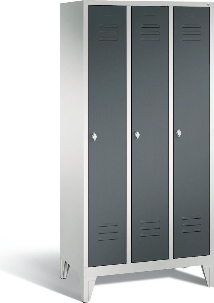 C+P Spind Classic mit Füßen | 3 Abteile | HxBxT 185x30x50cm | Lichtgrau/Anthrazit