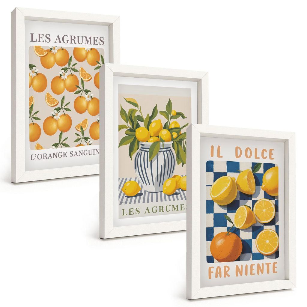 Bilder Set 3-teilig im weißen Rahmen – Wandbilder 3 Stück – gerahmte Poster für Wohnzimmer, Schlafzimmer und Flur – 20x30 cm – Retro gel...