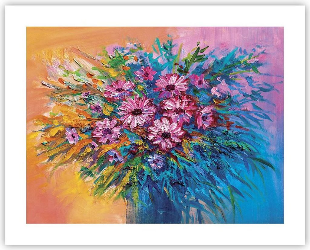 Poster - Poster ohne Rahmen - Blumenstrauß Blumen Öl - 50x40 cm - Wand Bild - Wanddeko - Wandbilder - Kunstposter - Wandposter - Bilder - Kunstdr...
