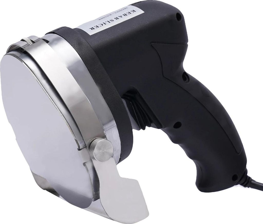 Elektrisches Kebabmesser - Döner/Shawarma-Schneider - 80 W - 2 Klingen - Verstellbare Schnittstärke 1–8 mm - 60 kg/h - Edelstahl - Gleichstromm...