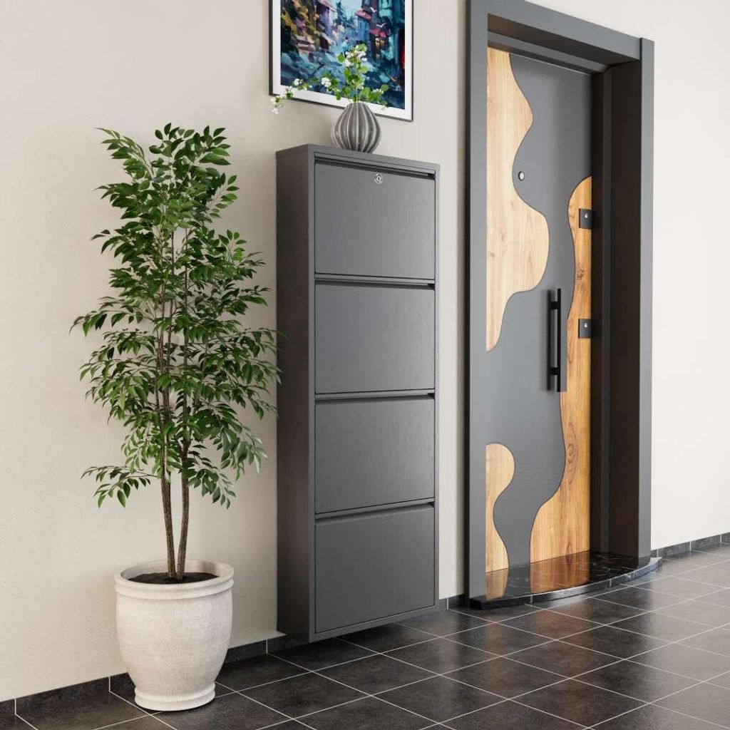 Skye Decor, Locking 4 Piece Metal - Anthracite, Schuhschrank, Anthrazit, 100% METALL, 50 x 15 x 136 cm