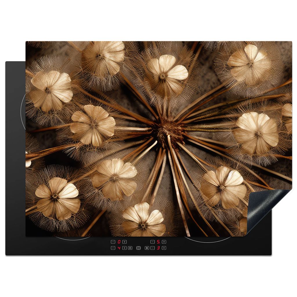 KitchenYeah Herdabdeckplatte Trockenblumen - Braun - Natur , 70x52cm, Küche Deko, Glaskeramikkochfeld Herdabdeckung, Abdeckplatte fùr Kochfeld