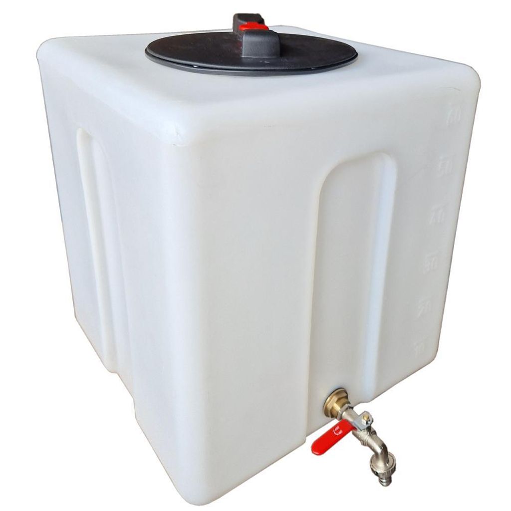 Wassertank 60 Liter Weiß mit Auslaufhahn – Trinkwasserbehälter lebensmittelecht, UV-beständig, PE-Kunststoff, geeignet für Transport, KMND