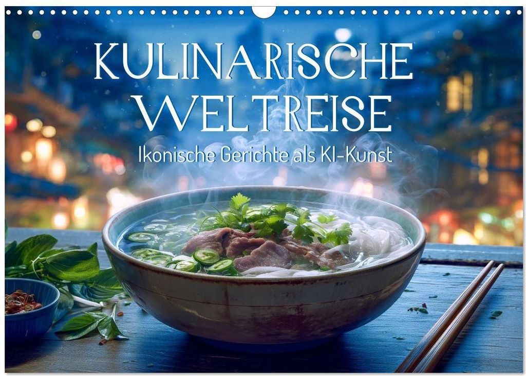 Kulinarische Weltreise. Ikonische Gerichte als KI-Kunst (Wandkalender 2026 DIN A3 quer), CALVENDO Monatskalender