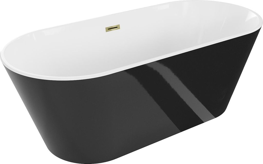 Mexen Flavia Freistehende Badewanne 170 x 75 cm, Weiß/Schwarz, Abfluss Gold - 54031708075-50