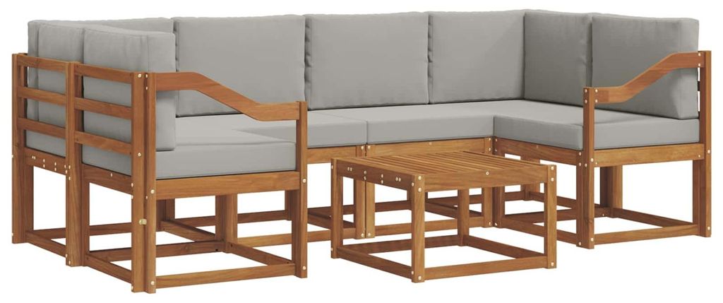 vidaXL Outdoor-Sofagarnitur mit Kissen 7 pcs Natürlich und Hellgrau