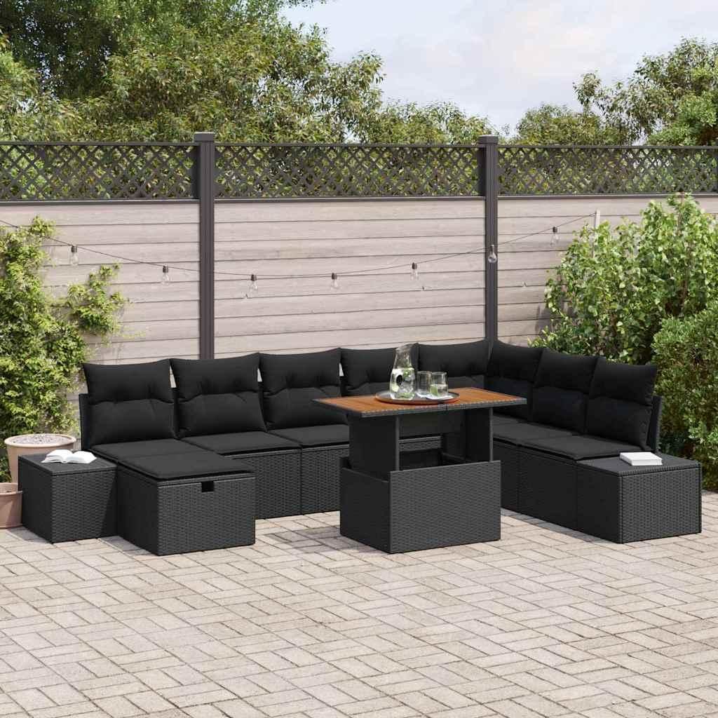 Maison Exclusive - Garten-Sofa-Set mit Speicher 9 pcs Schwarz Poly Rattan