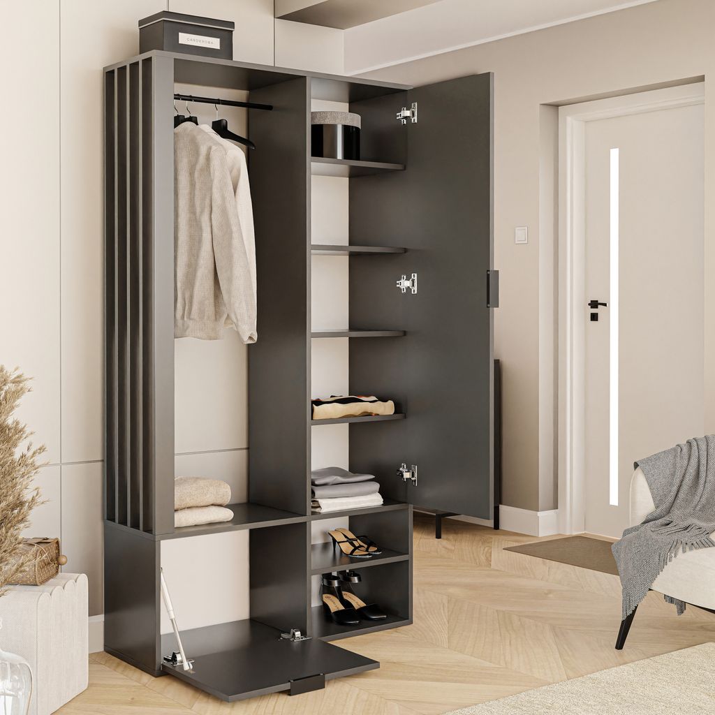Garderobenschrank Milo Graphite mit Spiegel